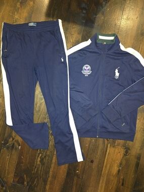 Polo Ralph Lauren Wimbledon 2014 Tracksuit Jacket XL Pants L Tennis Navy Blu Grn